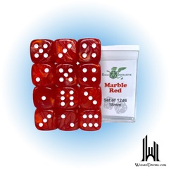 SET OF 12D6 PIPS DICE: MARBLE RED 18MM